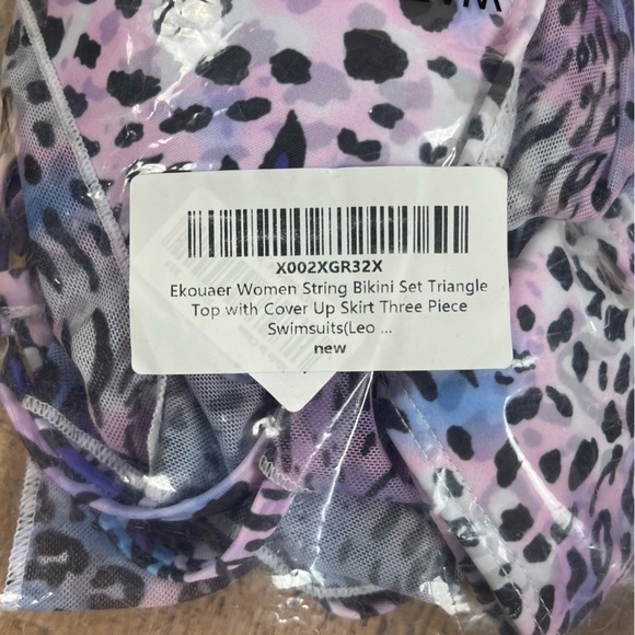 NEW Ekouaer Large Triangle Bikini Set Cover Up Tie Dye Animal Print Pastel Pool - Picture 7 of 16